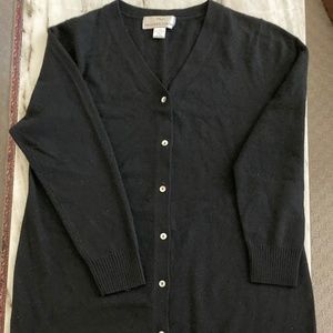 Precious Fibers 100% Cashmere Tunic Length Button Down Cardigan - XL Black